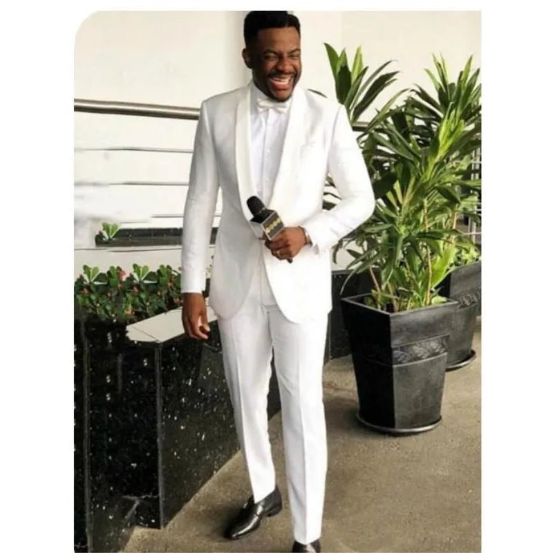 New Custom Made White 2 Pieces Groom Tuxedos Handsome  Men Suits Business Arket blazer Sets (Jacket+Pants)