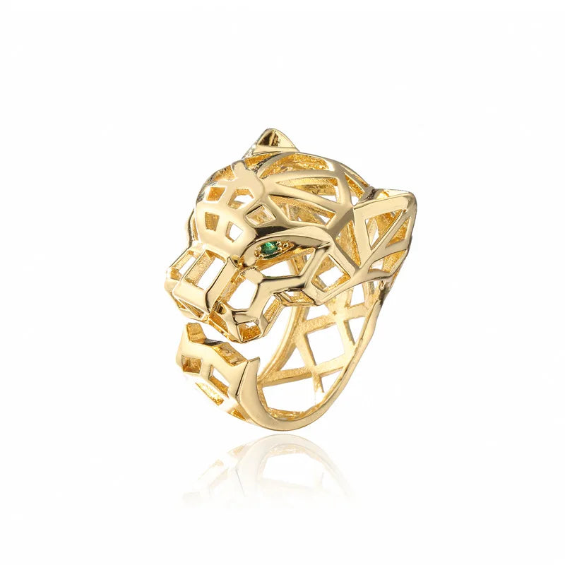 Hot Selling Fashion Brass Animal Leopard Head Ring for Women Men Jewelry