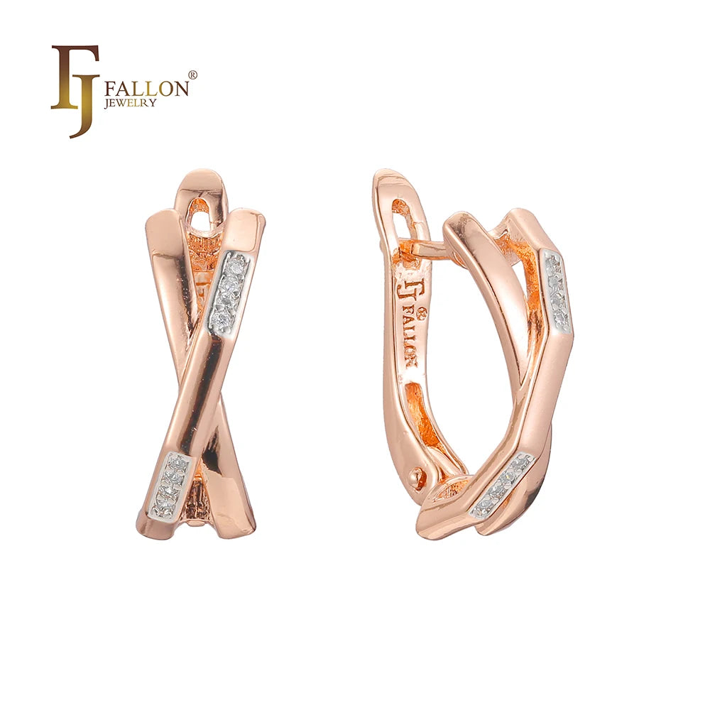 FJ Fallon Fashion Jewelry Cross Earrings Plated in 585 Rose Gold Two Tone Brass Based