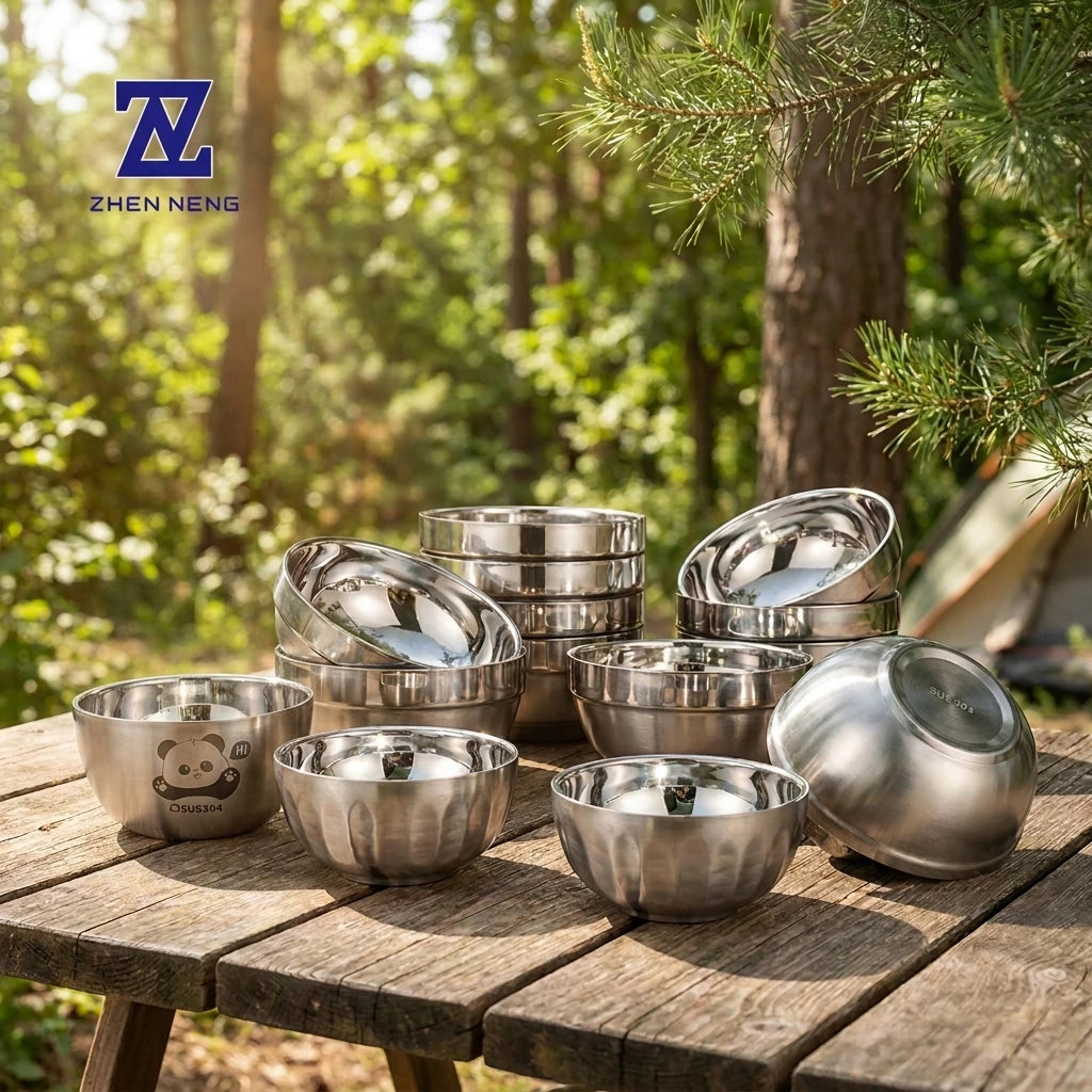 Zhenneng 13cm Stainless Steel Heat Insulation Rice Bowl-Eco-Friendly Camping Food Container for Family Use