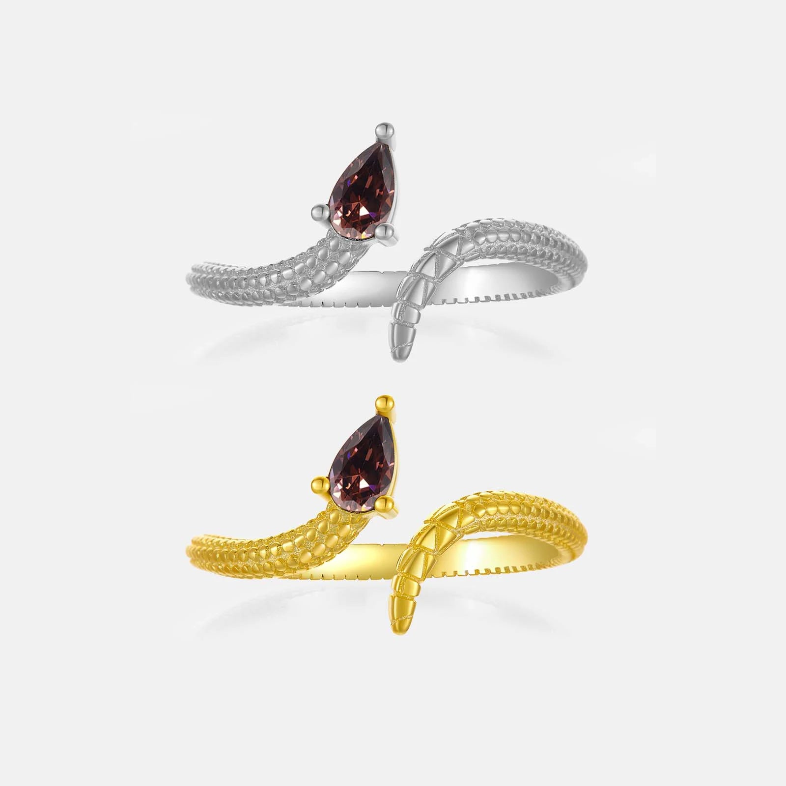 FUAMAY Fashion 928 Sterling Silver Dainty Ring Red Water Drop Ring Snake Shaped Ring