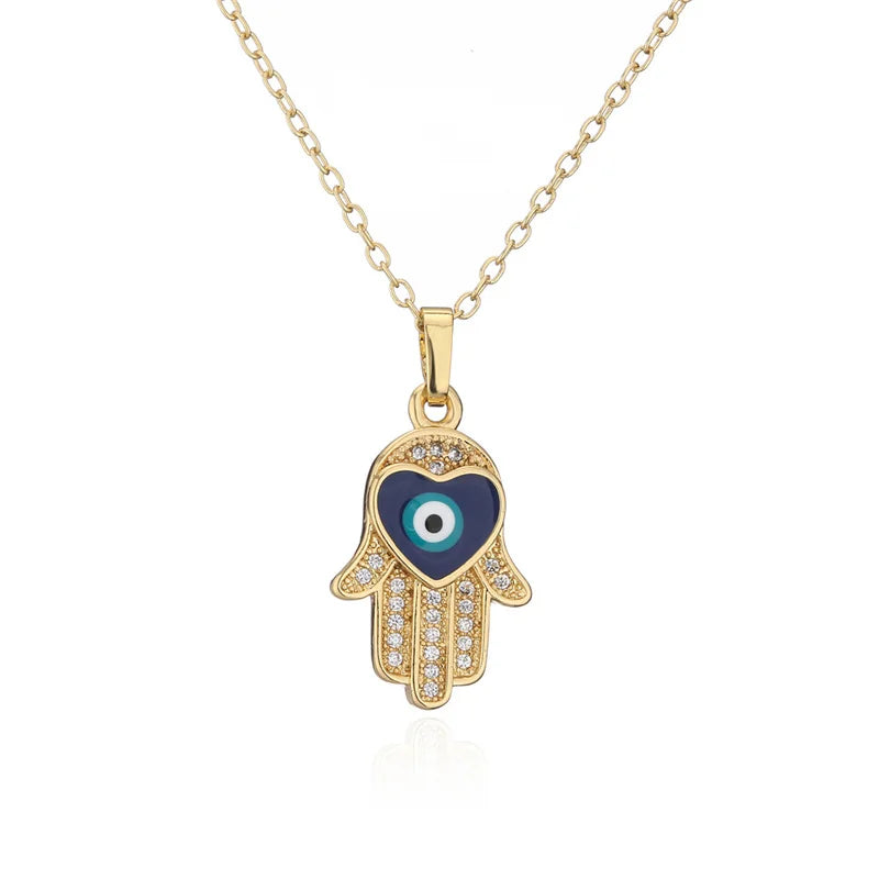 Wholesale 18k Gold Plated Jewelry Zirconia Diamond Eye Hand Initial Pendant Necklace Women