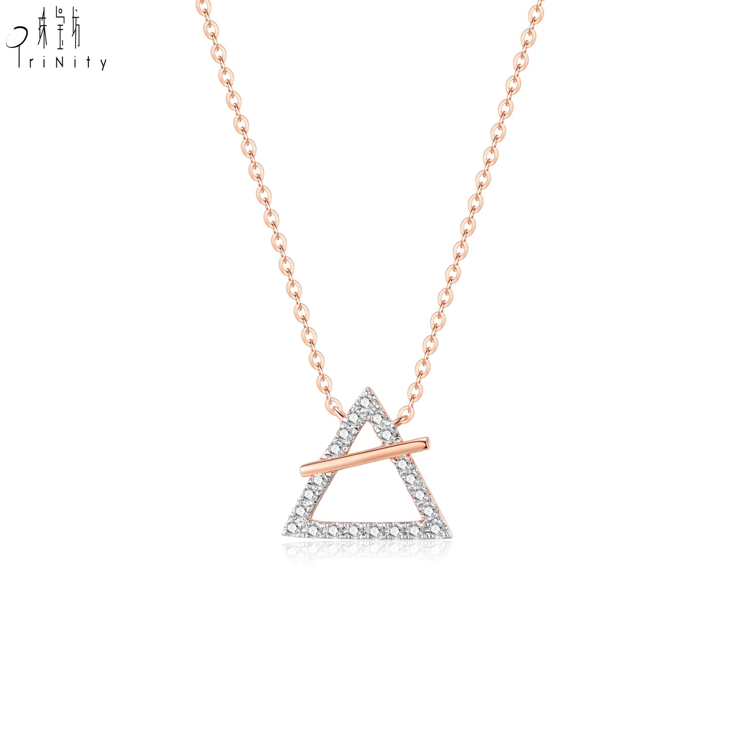 Latest Exquisite Romantic Geometric Design Necklace Jewelry 18K Rose Gold Real Natural Diamond Pendant Necklace Chain For Couple