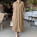 New Women Casual Shirt Dress Single Breasted Long Sleeve Summer Lady Long Dress