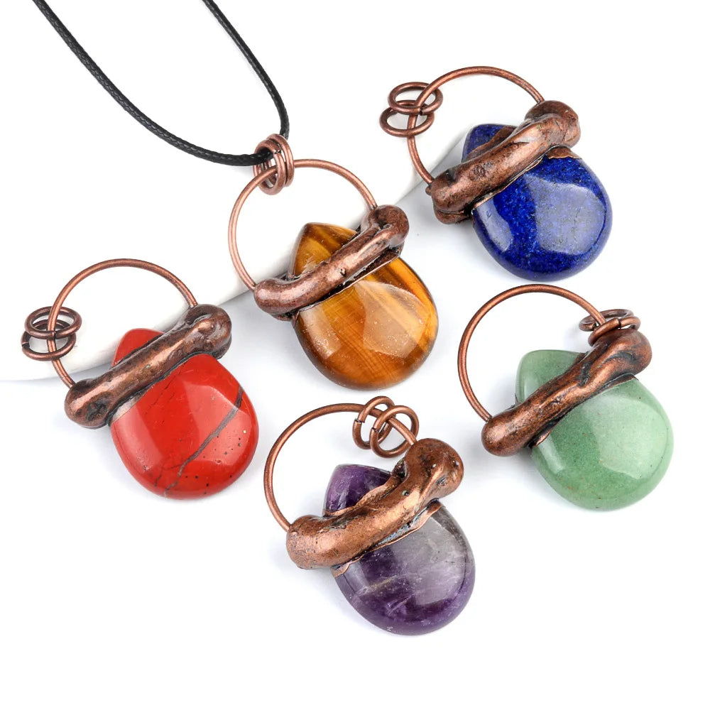 Antique Copper Plated Bohemian Healing Crystal Necklace Natural Quartz Heart Pendant Link Chain Fashion Jewelry Unisex Party