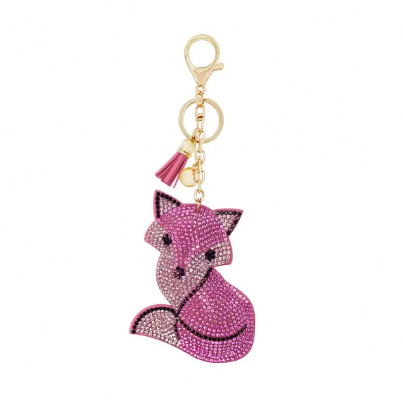 Tassels Pendant Fox Key Chains Cute Purse Bag Charm Gifts Crystal Rhinestone Charms Diamante Animals Eyes Charm Fox KeyChain
