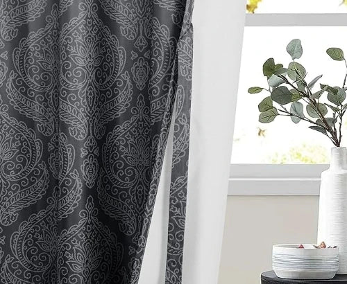 Soft Velvet Grommet Curtains for Bay Window Modern Style Thermal Energy Saving 108 Inches Long Luxury Gold Foil Print Drapes 2