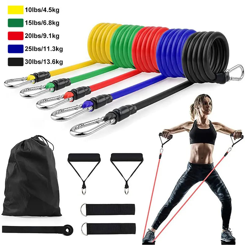 Factory Cross-Border Latex TPE Pull Rope 11-Piece Multifunctional Long Elastic Resistance Bands Tube Set
