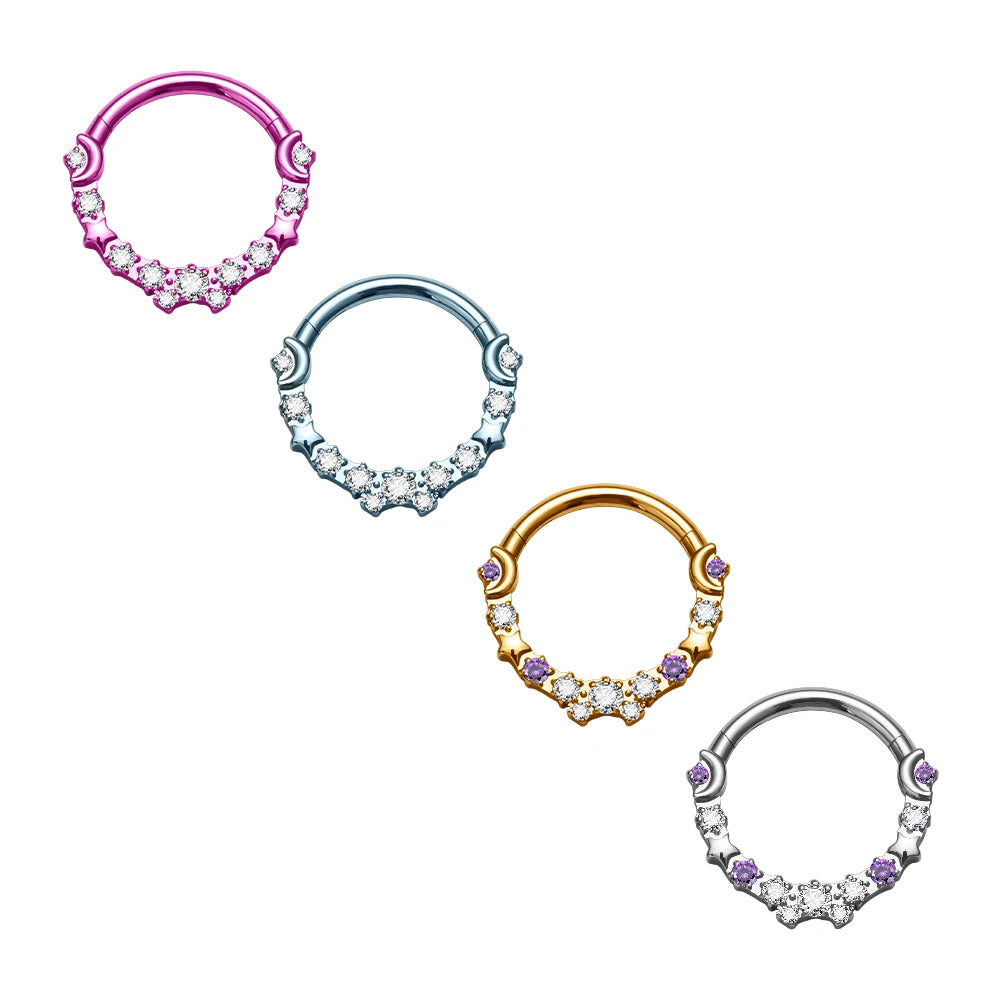 ASTM F136 G23 Titanium 16G Multicolor Septum Hoop Clicker Nose Ring Ear Cartilage Daith Helix Tragus Women Body Piercing Jewelry