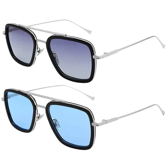 Vintage Square Sun Glasses Iron Man Fashion Sunglasses Pilot Lens Men and Women Double Bridge Sunglasses Lentes De Sol Hombre