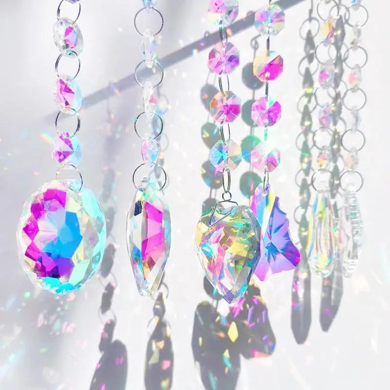 Wholesale K9 Silver Sun Catcher Crystal Handmade Wind Chime Kit Beads Heart Polished Light Prism Hanging Circle Supplies