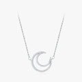 Ailmay Real 925 Sterling Silver Simple Hollow Moon Pendant Dazzling Zircon Necklace for Women Minimalist Fine Jewelry
