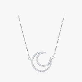 Ailmay Real 925 Sterling Silver Simple Hollow Moon Pendant Dazzling Zircon Necklace for Women Minimalist Fine Jewelry