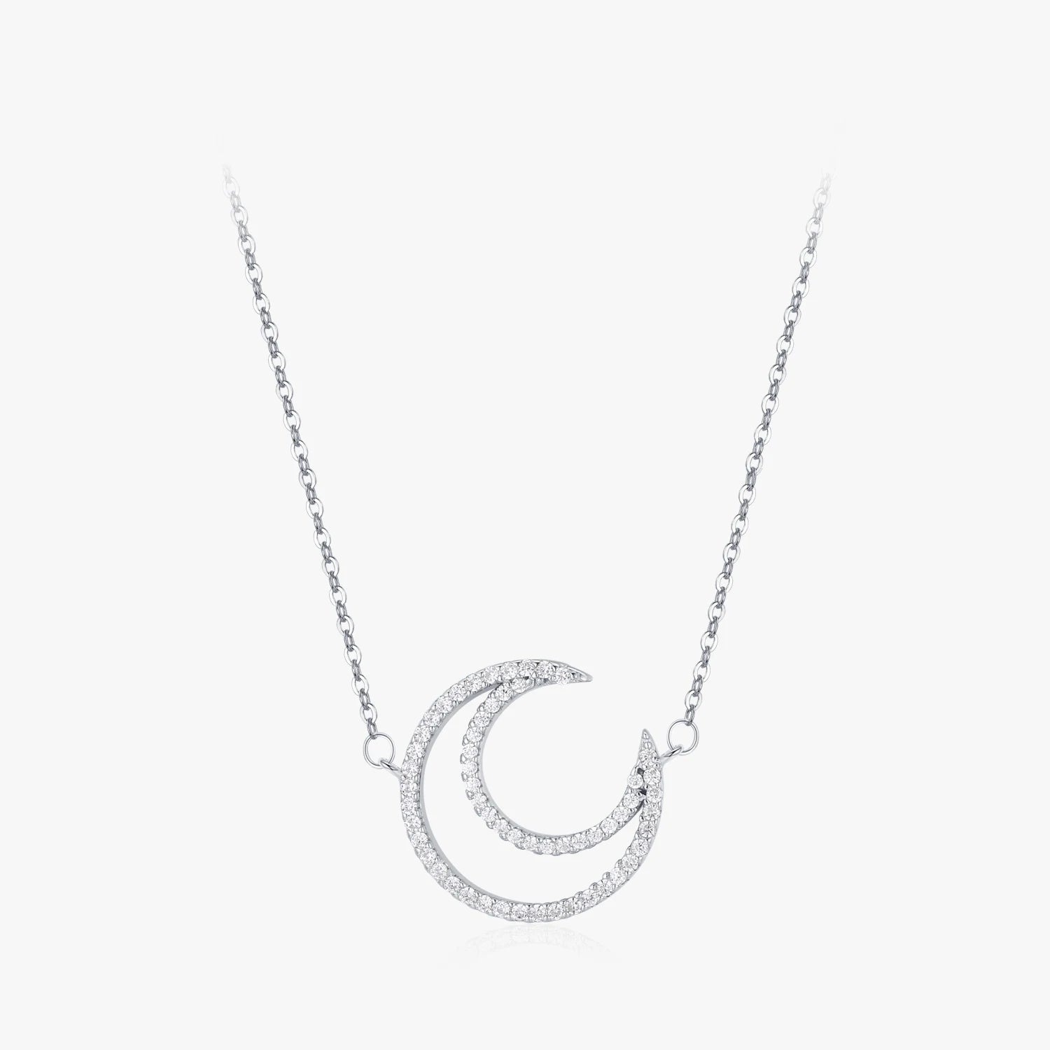 Ailmay Real 925 Sterling Silver Simple Hollow Moon Pendant Dazzling Zircon Necklace for Women Minimalist Fine Jewelry