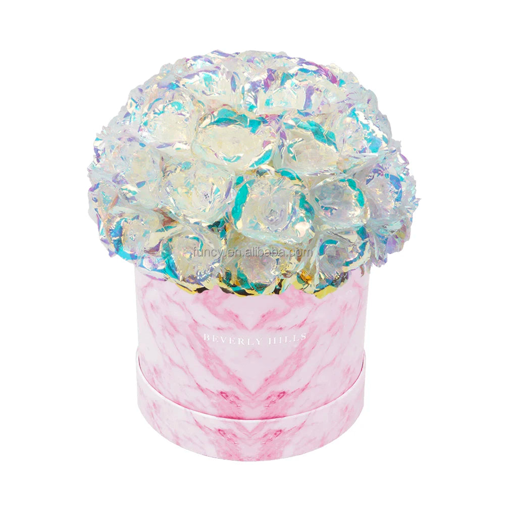 Factory Supply Customized Logo Plastic Artificial Galaxy Enchanted Dome Shape Rose Arrangement in Gift Box for Christmas