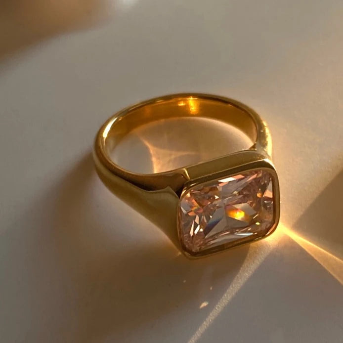 2026 Dazan New Winter 18k Gold Plated Square High Quality White Zircon Stainless Steel Triple Ring for Women for Party