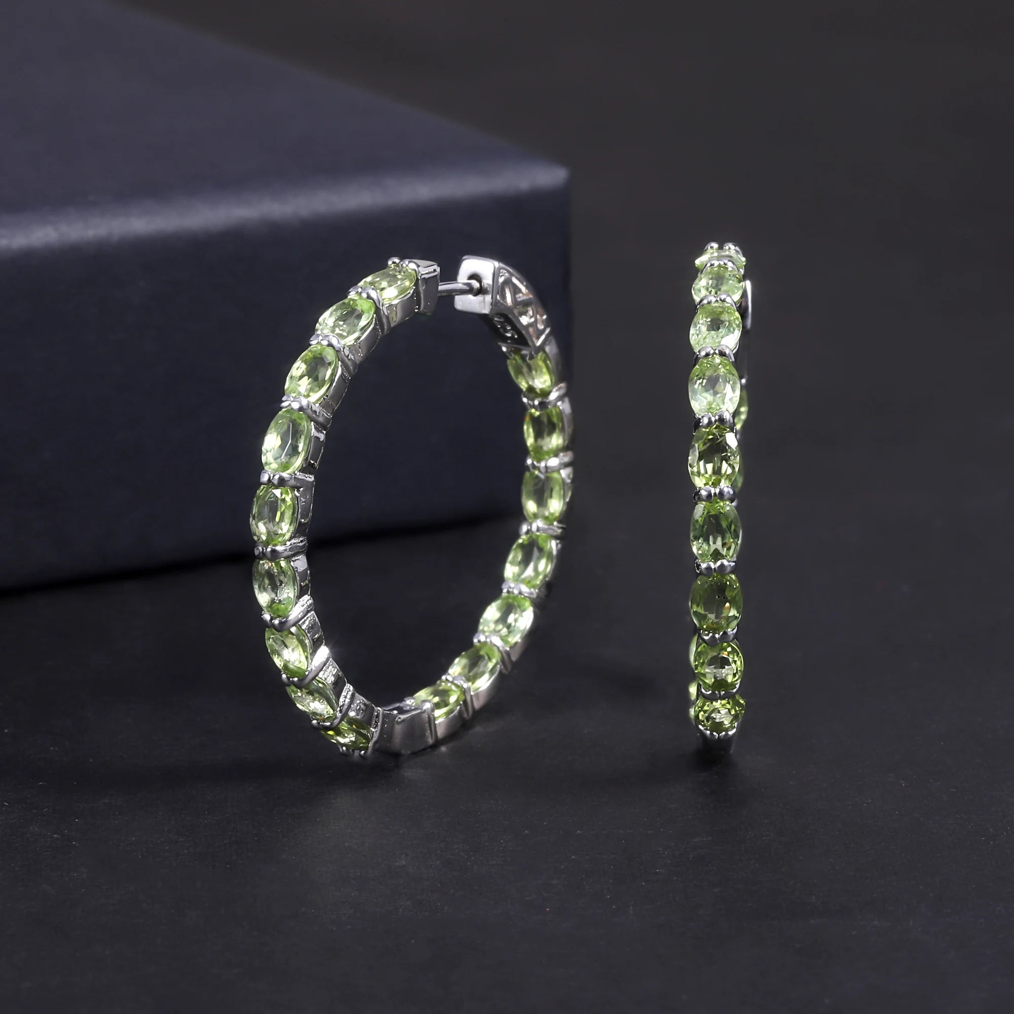 RZ0002 Abiding Fine Jewelry Inside Out Hoops Natural Peridot Gemstone Womens Custom 925 Sterling Silver Earrings Hoop
