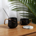 Fancy Restaurant Black Color Marble Ceramic Cappuccino Mug French Coffee Cups and Saucer