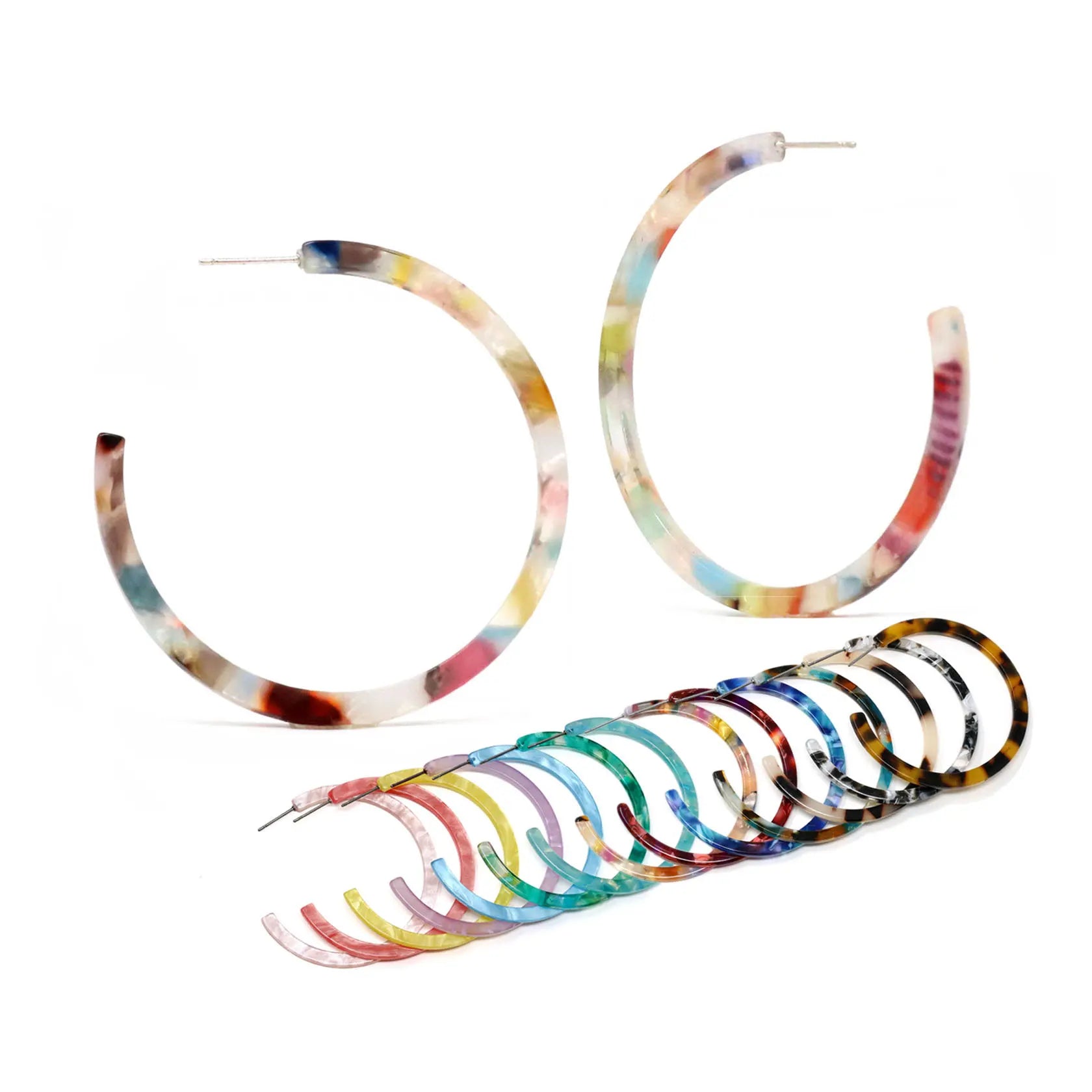 Bohemian Style New Style Minimalist Resin Hoop 50mm Acetate Sheet Colored Tie Earrings Jewelry for Women