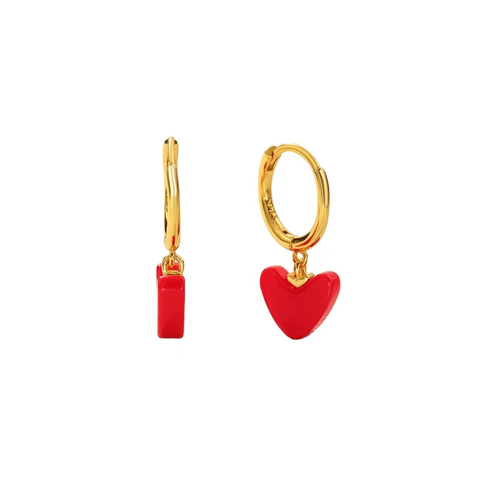 Nagosa Vintage Jewelry 18k Gold Vermeil 925 Sterling Silver Red Heart Dangle Hoop Earring