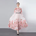 Boutique Wholesale 2024 Autumn New Fashionable Neck Printed Art Large Skirt Hundred Pleats Chiffon Natural Woven Women's Dress