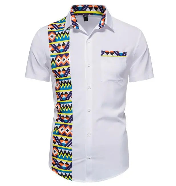 Summer New European Men's Short Sleeved Shirts Irregular 3D Printed Men's Shirts Lapel Casual Shirt Size S-3XL