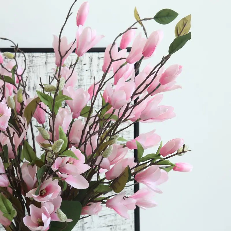 Pink Artificial Silk Magnolia Flowers with Stem Single Real Touch