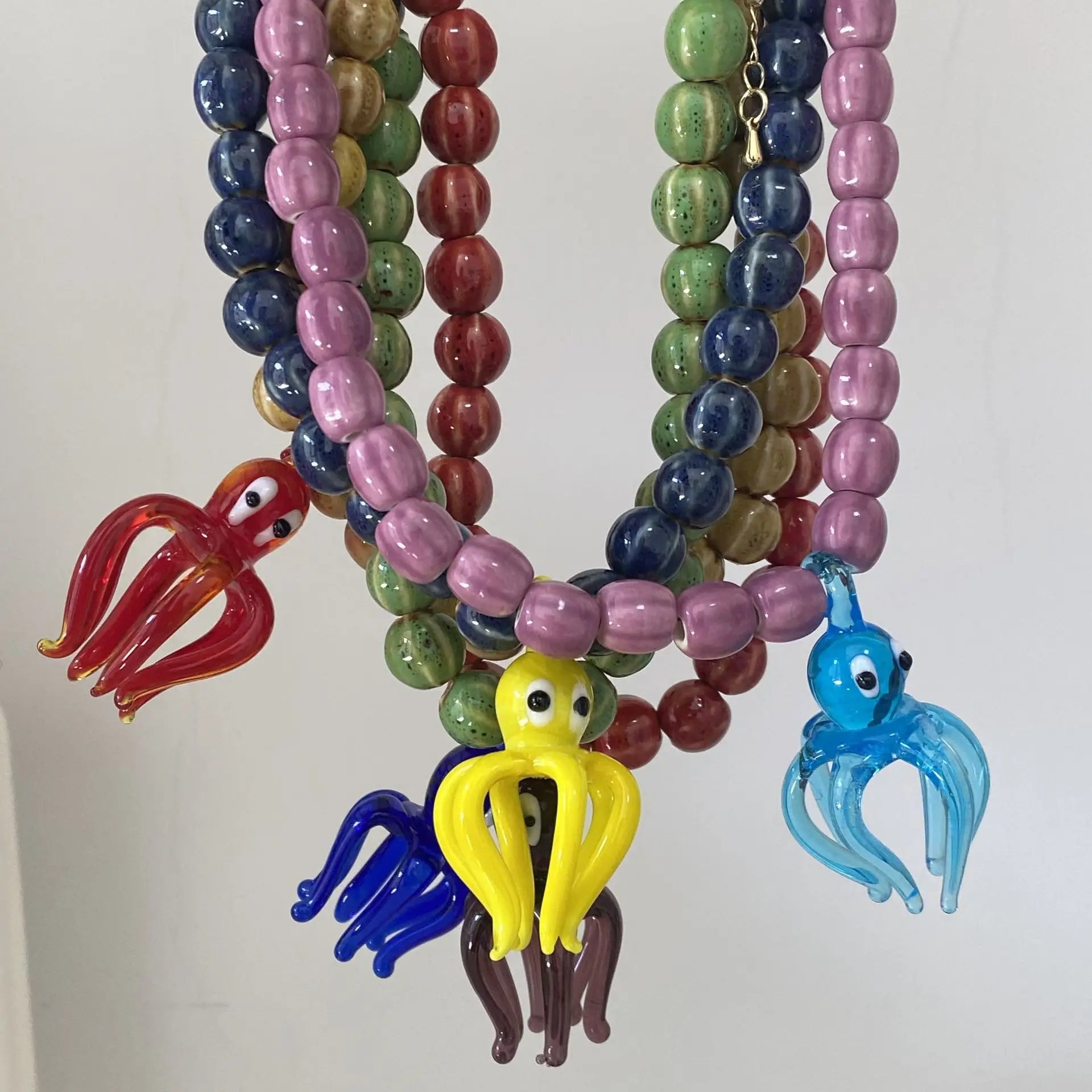 SC Wholesale Statement Beaded Necklace Creative Summer Beach Necklace Creative Colorful Octopus Charm Necklace for Women