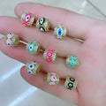 CZ8574 Wholesale Silver Gold Plated Enamel Evil Eyes CZ Micro Pave Tube Cylinder Spacer Beads for Jewelry Making