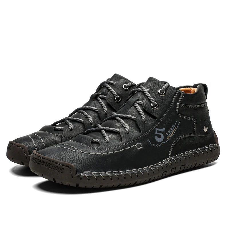 High-top Work Shoes Breathable Autumn Wear-resistant Men's Office Career Solid Color Lace-up Fashion Casual Genuine Leather