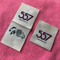 Middle Fold Brand logo Weaving Clothing Labelloop Fold Damask Woven Label for Kids Garment
