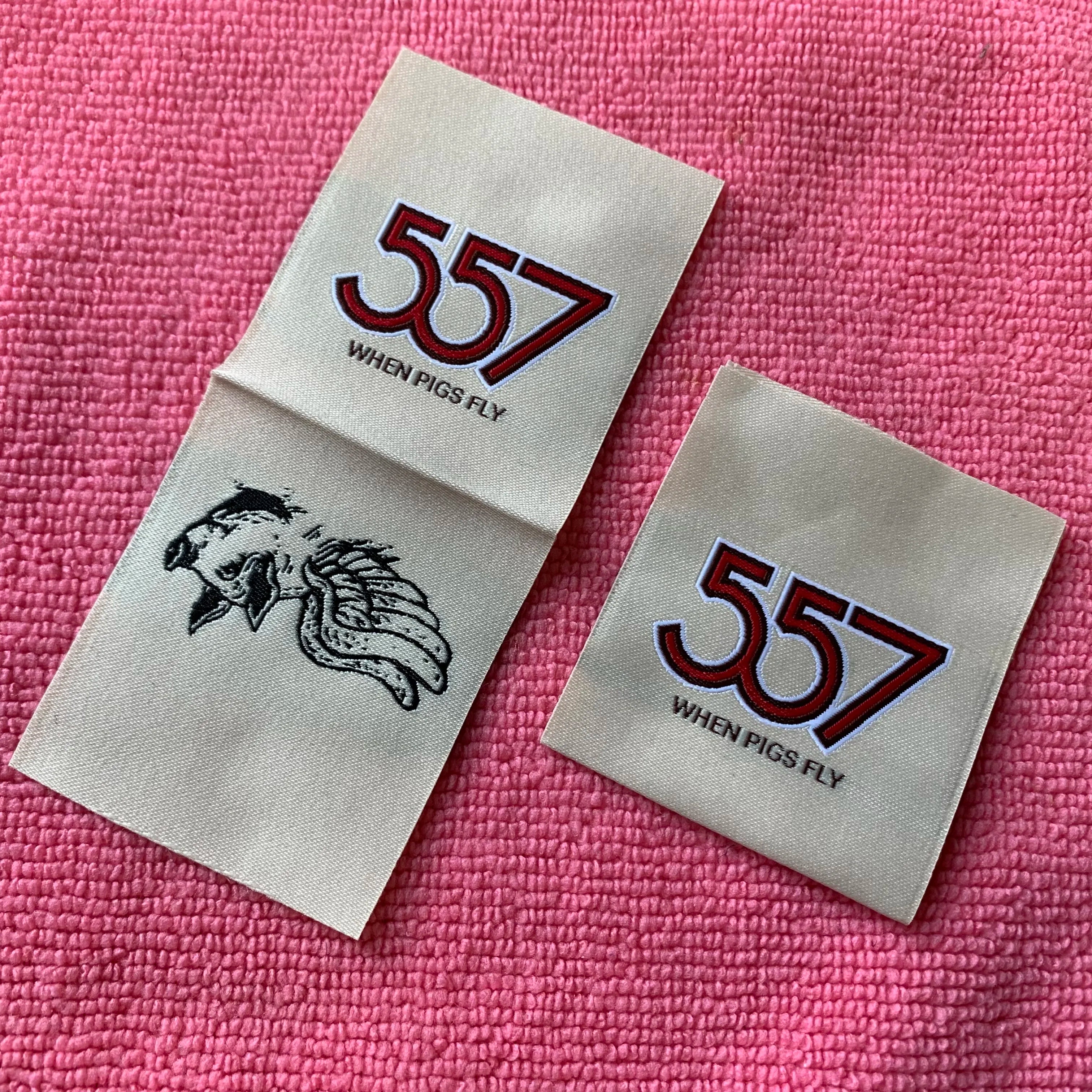 Middle Fold Brand logo Weaving Clothing Labelloop Fold Damask Woven Label for Kids Garment