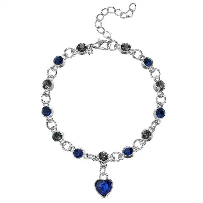 AA00322 Elegant Blue Love Heart Charm Crystal Bracelet Diamond Women'S Adjustable Link Bracelets Fashion  Accessories