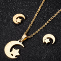 Fashion Waterproof 18k Gold Silver Plated Stainless Steel Crescent Moon Star Pendant Earring Necklace Jewelry Set for Women MegaBDM