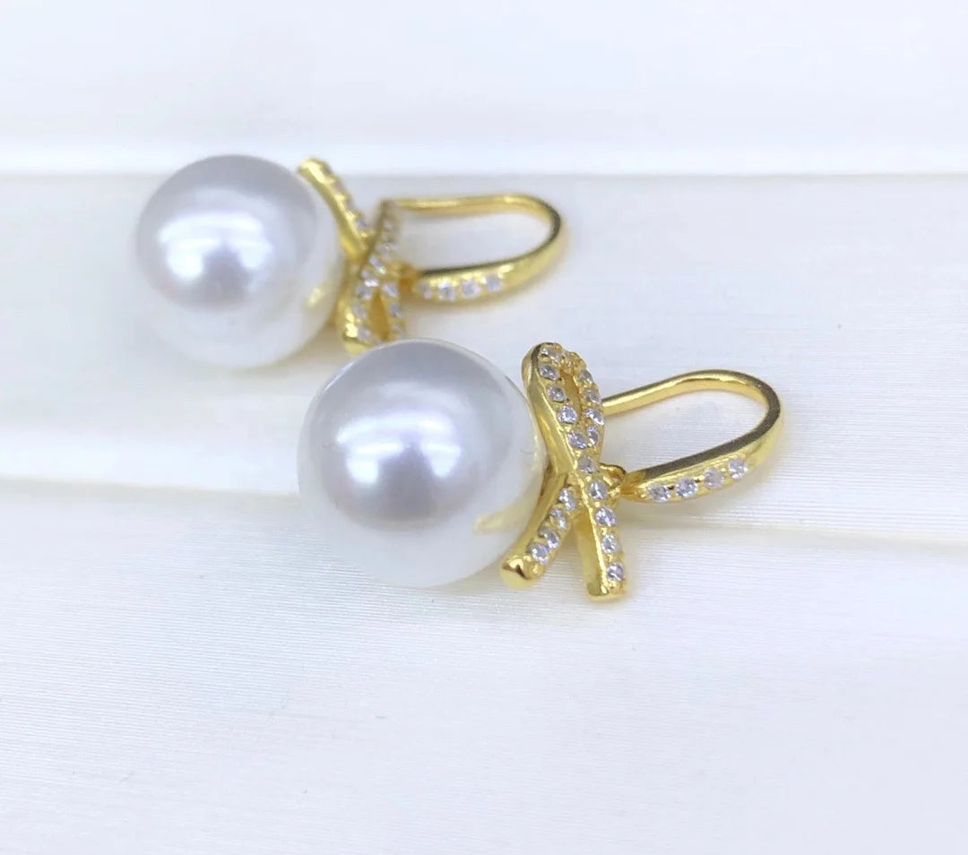 E1972 10-11mm DIY Natural Freshwater Pearl Charm Earrings Mounting Accessory 925 Sterling Silver Gold Plated  Jewelry for Women