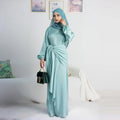 Loriya 2023 Latest Islamic Clothing Muslim Girls Abaya Dubai Women 2pc Long Sleeve Satin Plain Modest Dresses