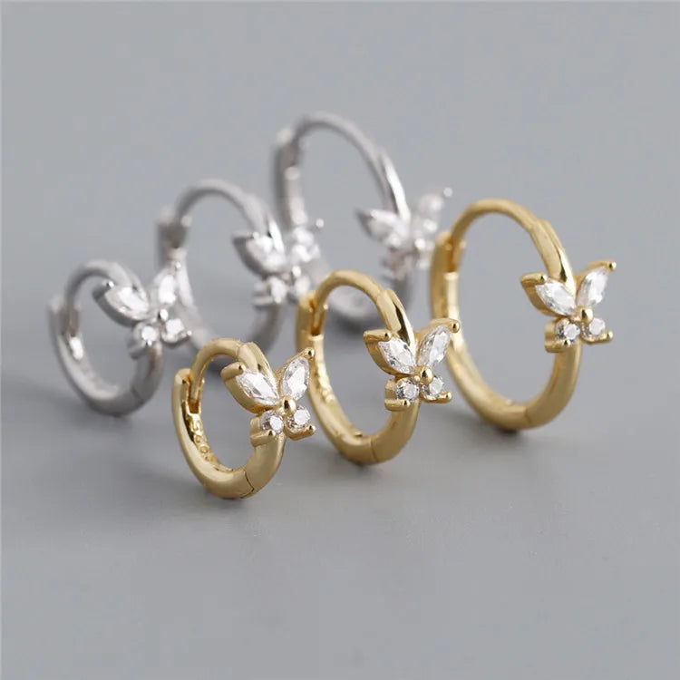 SP Luxury Fashion Gold Plated S925 Sterling Silver Zircon Butterfly Hoop Earrings Women Hypoallergenic