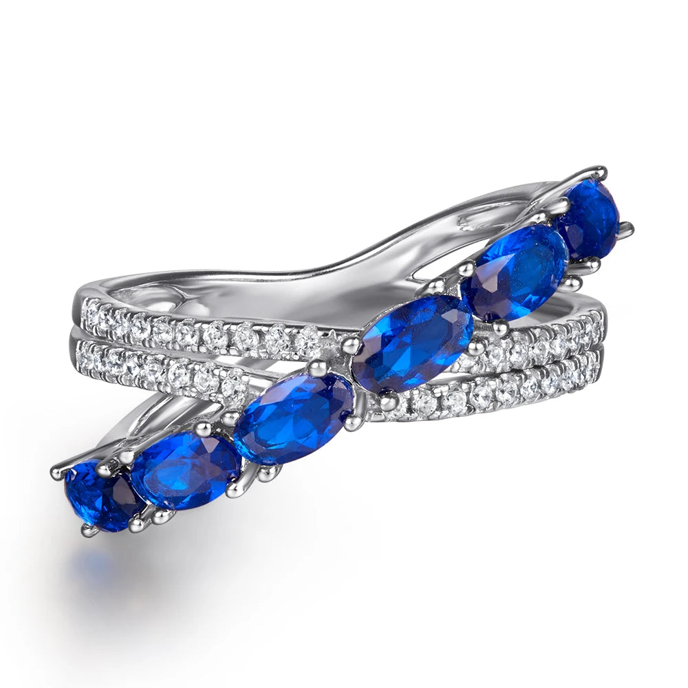 Temperament Sterling Silver Women Cubic Zirconia Ring Wedding Ring Blue Stone Ring