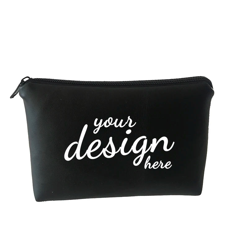 Custom Logo Black Recyclable PU Leather Cosmetics Bags with Zipper for Packaging Makeup (Customizable Size)