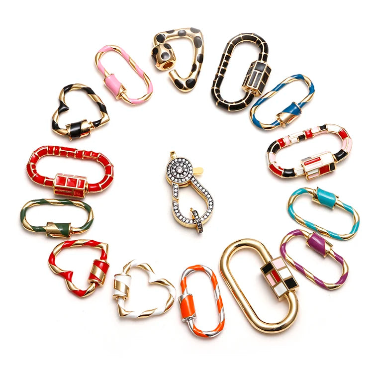 Lancui Other Fashion Accessories Copper Charms Enamel Screw Carabiner Oval Lock Clasp Findings for DIY Jewelry Making
