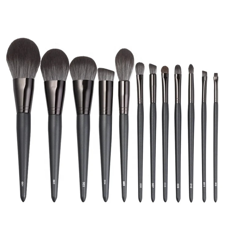 12pcs Soft Synthetic Complete High End Pro Premium Wood Black Luxury Professional Private Label Makeup Brush Set
