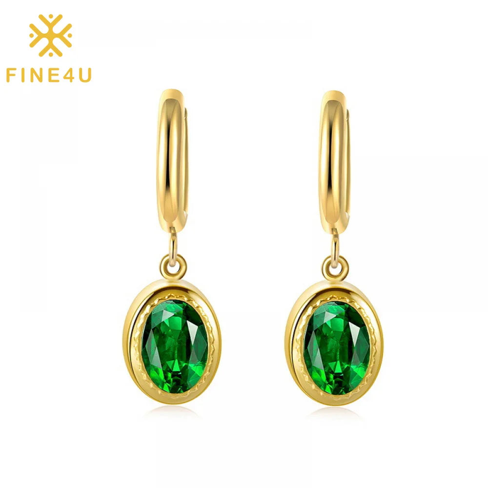 Luxury Cz Women Jewelry Stainless Steel 14K Gold Plated Oval Zirconia Colorful Women'S Drop Dangle Earrings