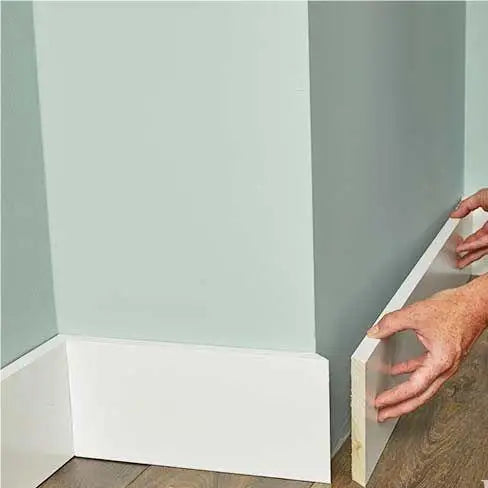 Modern White Pine Wood MDF Skirting Moulding Film Coated Shrinkable PVC Waterproof Vinyl Flooring Indoor Hotel Graphic Design