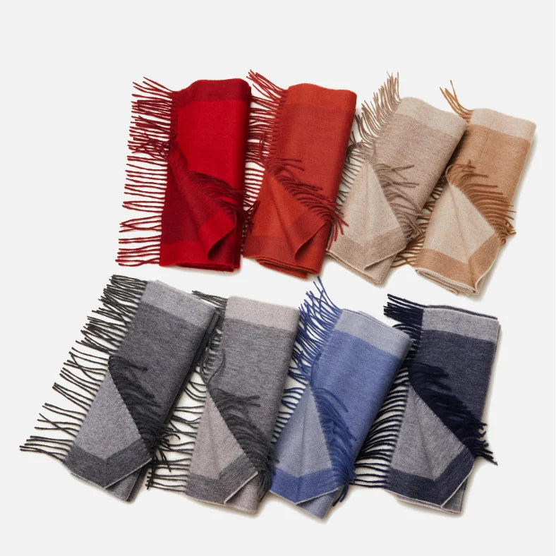 New Arrival 100% Pure Wool Scarf Winter Soft Warm Scarf Color Patchwork Long Tassel Scarf 35*190 cm
