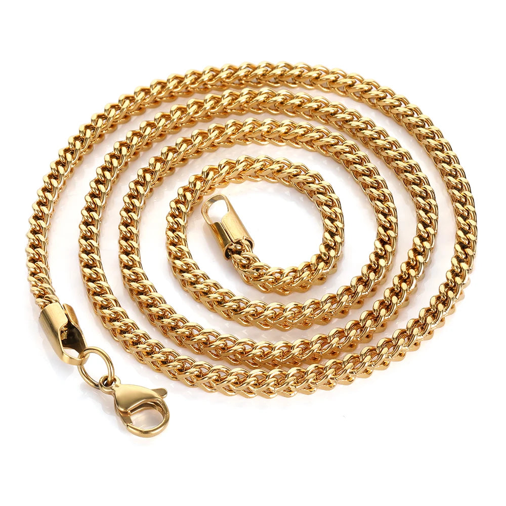 3mm Hip Hop Jewelry Stainless Steel Chain Necklace 18K Gold Plated Necklace Chain Wholesale