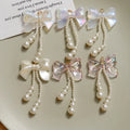 Elegant 34*50mm Colorful Long Tassel Pearl Bowknot Pendant DIY Handwoven Beaded Studs & Dangle Earrings