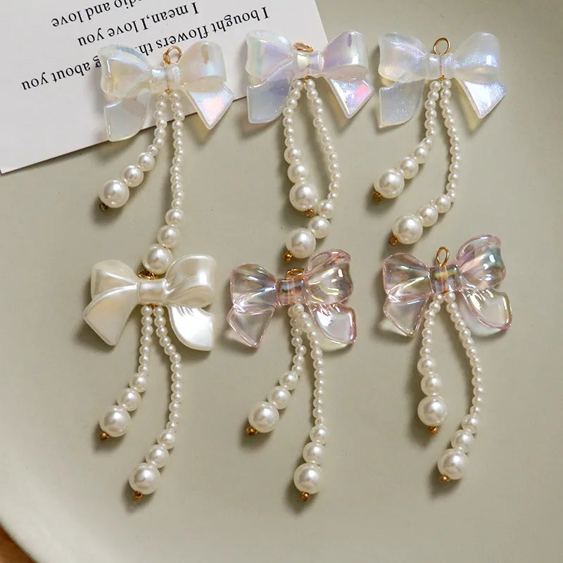Elegant 34*50mm Colorful Long Tassel Pearl Bowknot Pendant DIY Handwoven Beaded Studs & Dangle Earrings