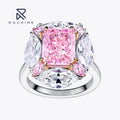 Rochime Fashion Radiant Cut pink Gemstone Ring 925 Sterling Silver Rhodium Plated  5a Zircon Trendy Jewelry for Women