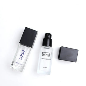 Popular square Glass Cosmetic Storage Container Packaging 1oz 30ml Empty Essence Serum Lotion Pump Bottle
