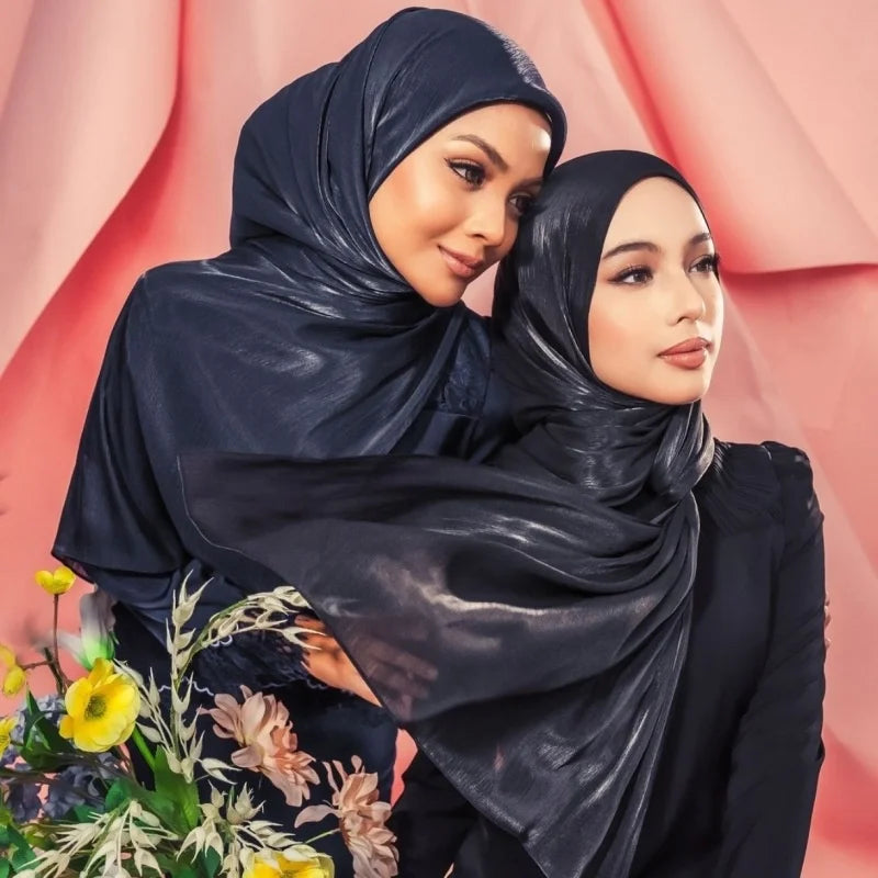 PROMISTAR 2025 New Arrival Silk Long Scarf Smooth Bright Satin Pure Color Headscarf Polyester Hijabs Muslim Women